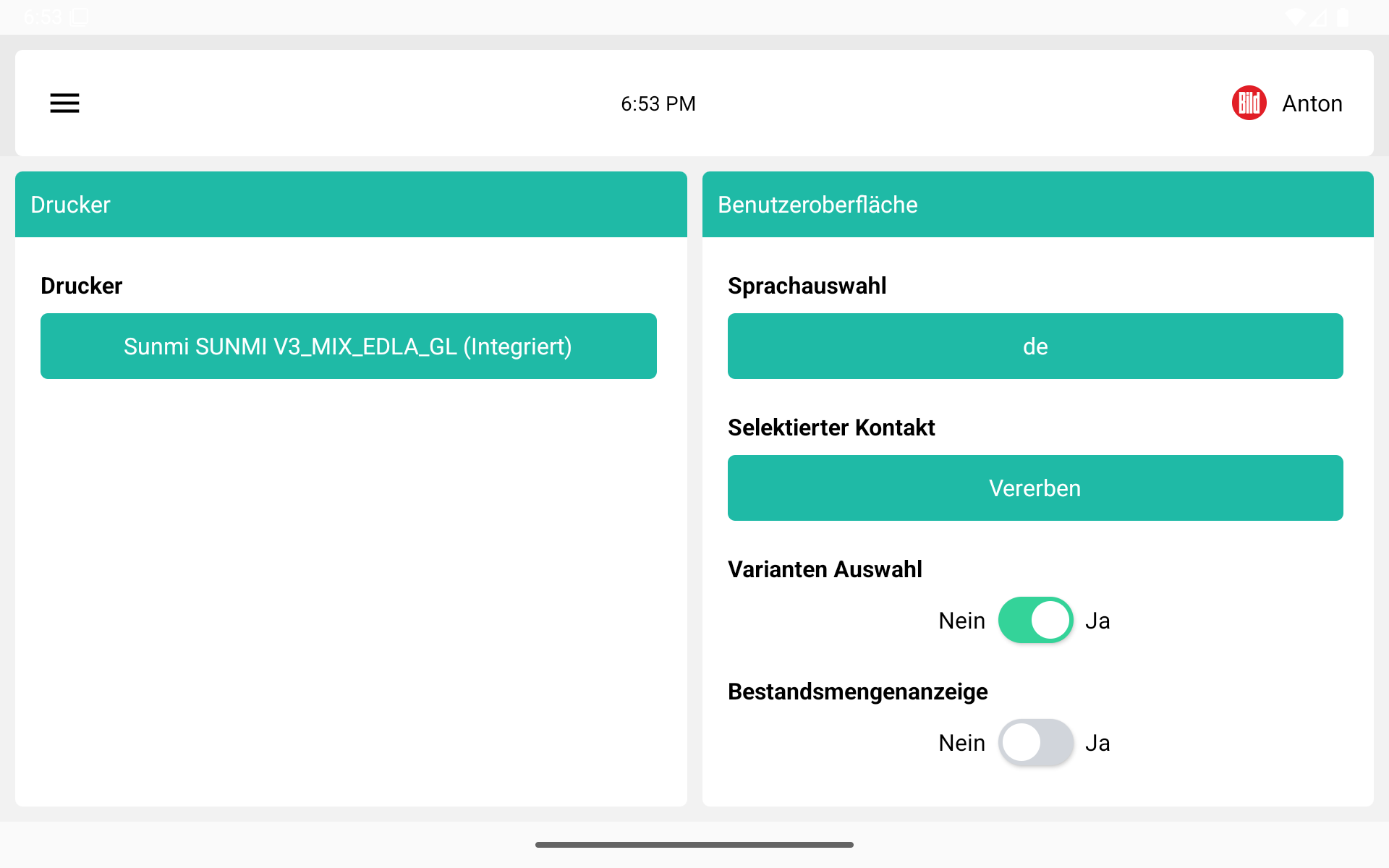 Druckerauswahl in den Einstellungen