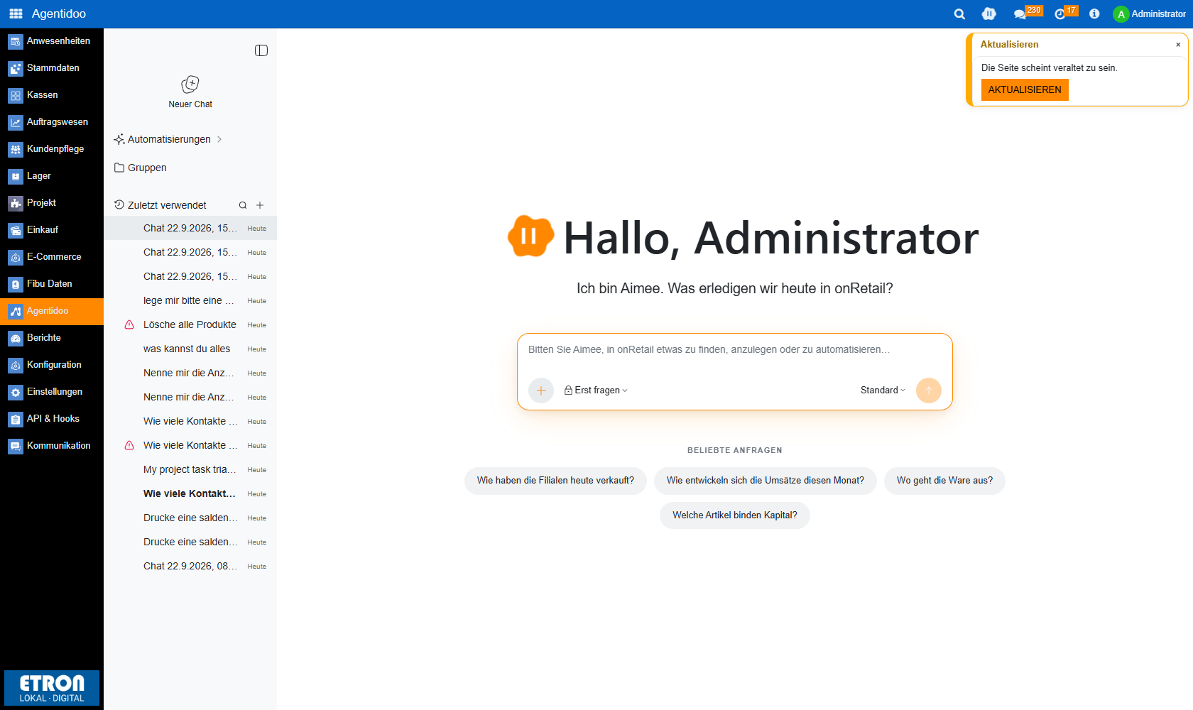 KI-Assistent in der Verwaltungsoberfläche
